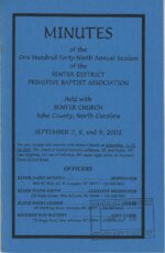 Senter District Primitive Baptist Association Meeting Minutes 2002